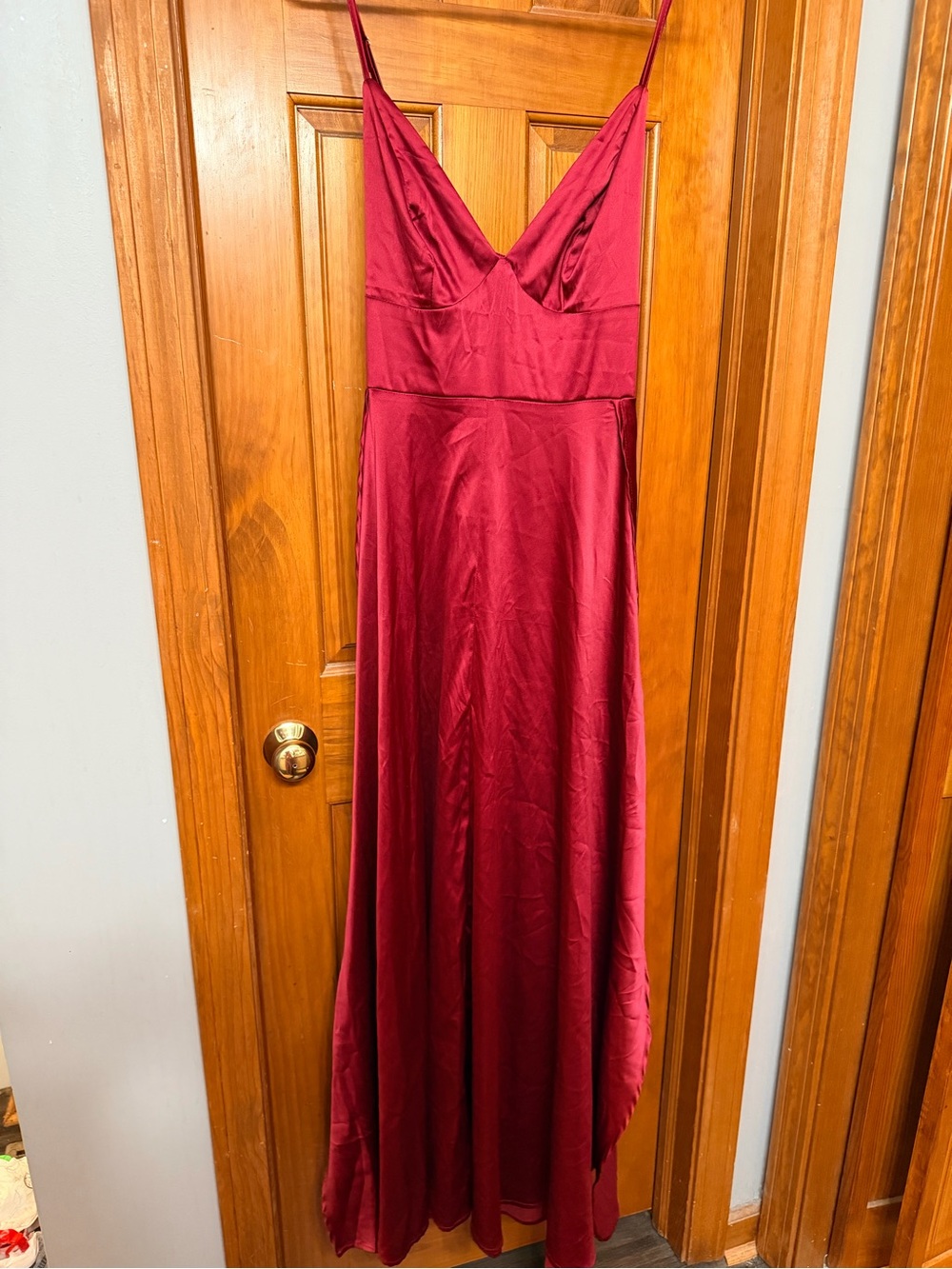 SHEIN Burgundy Satin Slip Maxi Dress with V-Neck